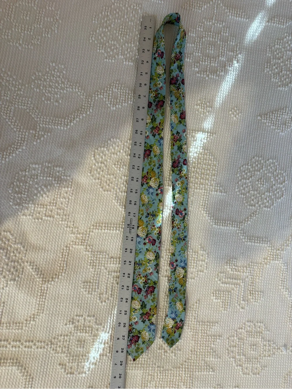 Perry Ellis Portfolio Light Blue Floral Mens Tie with Yellow & Pink Accents